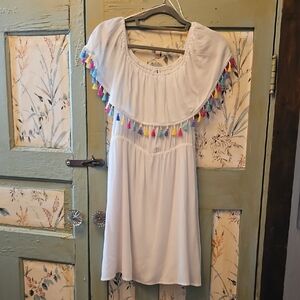 BLUE RAIN SOLD BY FRANCESA'S White Tassel Trim Women's DRESS SIZE LARGE